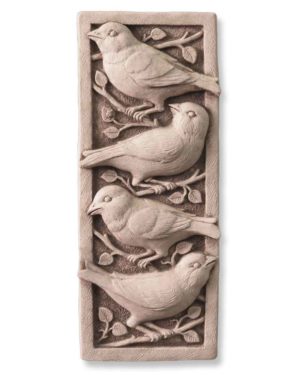 Cast Stone Plaque Featuring Birds Songbirds