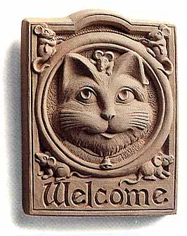 Cast Stone Welcome Cat Plaque